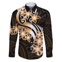 Plumeria Tribal Tattoo Family Matching Puletasi and Hawaiian Shirt Gold Polynesian Pattern LT9 Dad's Shirt - Long Sleeve Gold - Polynesian Pride