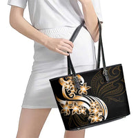 Plumeria Tribal Tattoo Leather Tote Bag Gold Polynesian Pattern LT9 - Polynesian Pride