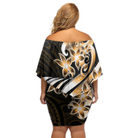 Plumeria Tribal Tattoo Off Shoulder Short Dress Gold Polynesian Pattern LT9 - Polynesian Pride