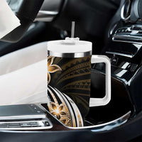 Plumeria Tribal Tattoo Tumbler With Handle Gold Polynesian Pattern LT9 - Polynesian Pride