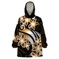 Plumeria Tribal Tattoo Wearable Blanket Hoodie Gold Polynesian Pattern LT9 One Size Gold - Polynesian Pride