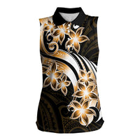 Plumeria Tribal Tattoo Women Sleeveless Polo Shirt Gold Polynesian Pattern