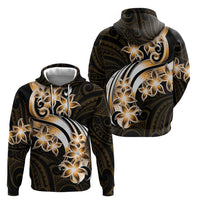 Plumeria Tribal Tattoo Zip Hoodie Gold Polynesian Pattern