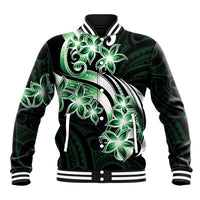 Plumeria Tribal Tattoo Baseball Jacket Green Polynesian Pattern LT9 Unisex Green - Polynesian Pride