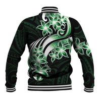 Plumeria Tribal Tattoo Baseball Jacket Green Polynesian Pattern LT9 - Polynesian Pride
