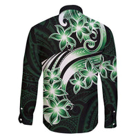 Plumeria Tribal Tattoo Family Matching Short Sleeve Bodycon Dress and Hawaiian Shirt Green Polynesian Pattern