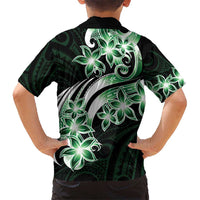 Plumeria Tribal Tattoo Kid Hawaiian Shirt Green Polynesian Pattern