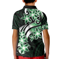 Plumeria Tribal Tattoo Kid Polo Shirt Green Polynesian Pattern