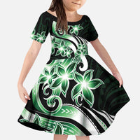 Plumeria Tribal Tattoo Kid Short Sleeve Dress Green Polynesian Pattern