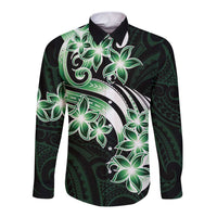 Plumeria Tribal Tattoo Long Sleeve Button Shirt Green Polynesian Pattern LT9 Unisex Green - Polynesian Pride