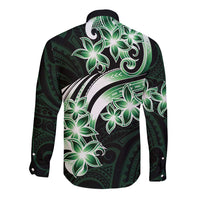 Plumeria Tribal Tattoo Long Sleeve Button Shirt Green Polynesian Pattern LT9 - Polynesian Pride