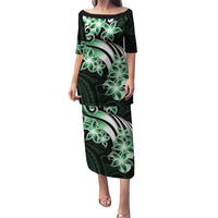 Plumeria Tribal Tattoo Puletasi Green Polynesian Pattern LT9 Long Dress Green - Polynesian Pride