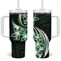 Plumeria Tribal Tattoo Tumbler With Handle Green Polynesian Pattern LT9 One Size: 40 oz Green - Polynesian Pride