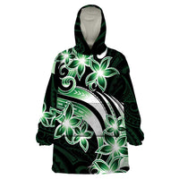 Plumeria Tribal Tattoo Wearable Blanket Hoodie Green Polynesian Pattern LT9 One Size Green - Polynesian Pride