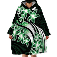 Plumeria Tribal Tattoo Wearable Blanket Hoodie Green Polynesian Pattern LT9 - Polynesian Pride