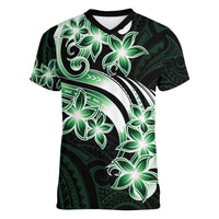 Plumeria Tribal Tattoo Women V-Neck T-Shirt Green Polynesian Pattern LT9 Female Green - Polynesian Pride