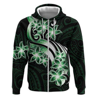 Plumeria Tribal Tattoo Zip Hoodie Green Polynesian Pattern
