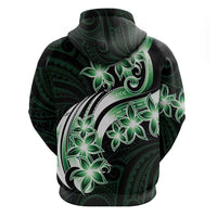Plumeria Tribal Tattoo Zip Hoodie Green Polynesian Pattern