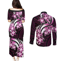 Plumeria Tribal Tattoo Couples Matching Puletasi and Long Sleeve Button Shirt Pink Polynesian Pattern LT9 - Polynesian Pride
