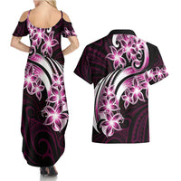 Plumeria Tribal Tattoo Couples Matching Summer Maxi Dress and Hawaiian Shirt Pink Polynesian Pattern LT9 - Polynesian Pride
