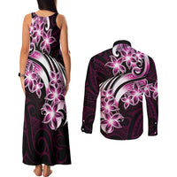 Plumeria Tribal Tattoo Couples Matching Tank Maxi Dress and Long Sleeve Button Shirt Pink Polynesian Pattern LT9 - Polynesian Pride