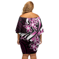 Plumeria Tribal Tattoo Off Shoulder Short Dress Pink Polynesian Pattern LT9 - Polynesian Pride