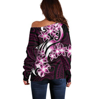 Plumeria Tribal Tattoo Off Shoulder Sweater Pink Polynesian Pattern LT9 - Polynesian Pride