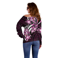 Plumeria Tribal Tattoo Off Shoulder Sweater Pink Polynesian Pattern LT9 - Polynesian Pride