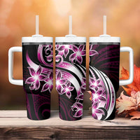 Plumeria Tribal Tattoo Tumbler With Handle Pink Polynesian Pattern LT9 - Polynesian Pride
