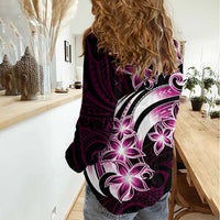 Plumeria Tribal Tattoo Women Casual Shirt Pink Polynesian Pattern