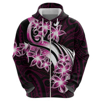 Plumeria Tribal Tattoo Zip Hoodie Pink Polynesian Pattern