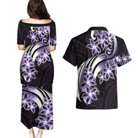 Plumeria Tribal Tattoo Couples Matching Puletasi and Hawaiian Shirt Purple Polynesian Pattern LT9 - Polynesian Pride