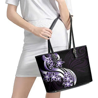 Plumeria Tribal Tattoo Leather Tote Bag Purple Polynesian Pattern LT9 - Polynesian Pride