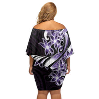 Plumeria Tribal Tattoo Off Shoulder Short Dress Purple Polynesian Pattern LT9 - Polynesian Pride