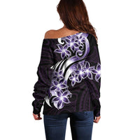 Plumeria Tribal Tattoo Off Shoulder Sweater Purple Polynesian Pattern LT9 - Polynesian Pride