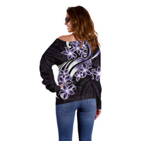 Plumeria Tribal Tattoo Off Shoulder Sweater Purple Polynesian Pattern LT9 - Polynesian Pride