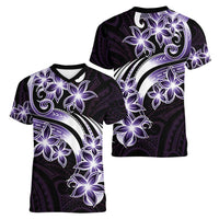 Plumeria Tribal Tattoo Women V-Neck T-Shirt Purple Polynesian Pattern