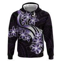 Plumeria Tribal Tattoo Zip Hoodie Purple Polynesian Pattern