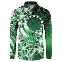 Cook Islands Tattoo Button Sweatshirt Plumeria Polynesian Pattern LT9 Green - Polynesian Pride