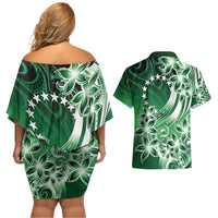 Cook Islands Tattoo Couples Matching Off Shoulder Short Dress and Hawaiian Shirt Plumeria Polynesian Pattern LT9 - Polynesian Pride