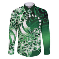 Cook Islands Tattoo Family Matching Off Shoulder Short Dress and Hawaiian Shirt Plumeria Polynesian Pattern LT9 Dad's Shirt - Long Sleeve Green - Polynesian Pride