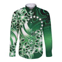 Cook Islands Tattoo Long Sleeve Button Shirt Plumeria Polynesian Pattern LT9 Unisex Green - Polynesian Pride