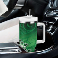 Cook Islands Tattoo Tumbler With Handle Plumeria Polynesian Pattern LT9 - Polynesian Pride