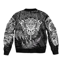 New Zealand Rugby Sleeve Zip Bomber Jacket Silver Fern All Black Mix Ta Moko White Style LT9 - Polynesian Pride