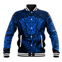 Personalised New Zealand Rugby Baseball Jacket Silver Fern All Black Mix Ta Moko Blue Style LT9 Unisex Blue - Polynesian Pride