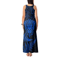 Personalised New Zealand Rugby Tank Maxi Dress Silver Fern All Black Mix Ta Moko Blue Style LT9 - Polynesian Pride