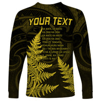 Personalised New Zealand Rugby Long Sleeve Shirt Aotearoa Ka Mate Haka All Black Mix Ta Moko Gold Style LT9 - Polynesian Pride