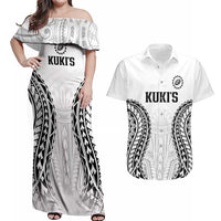 World Rugby Cook Islands Couples Matching Off Shoulder Maxi Dress and Hawaiian Shirt Kukis Make History LT9 White - Polynesian Pride