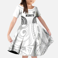 World Rugby Cook Islands Family Matching Puletasi and Hawaiian Shirt Kukis Make History LT9 Daughter's Dress White - Polynesian Pride