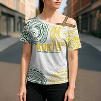 World Rugby Cook Islands Cross Shoulder Shirt White Polynesian Tribal Pattern LT9 - Polynesian Pride